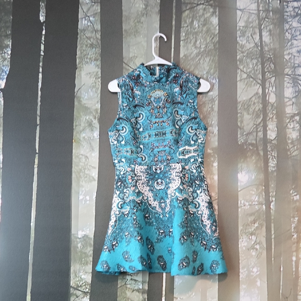 SHEIN Blue and White Patterned Mini Dress